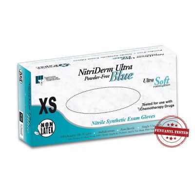 NitriDerm Ultra Blue Nitrile Powder Free Gloves, Large, Box of 100