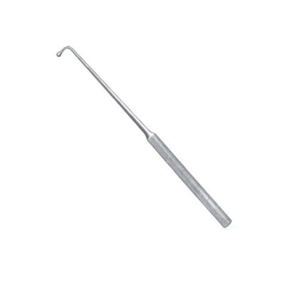 Lucae hook showing 90 degree angle with small ball on end.