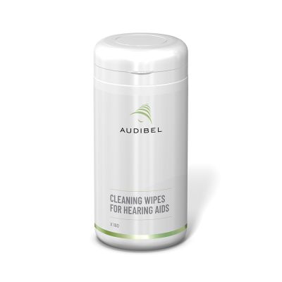 Audibel cleaning wipes for hearing aids in a canister of 160