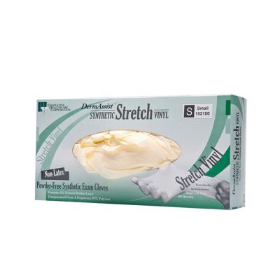 DermAssist synthetic stretch vinyl exam gloves. Box of 100