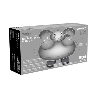 Ventyv Elephant, Nitrile PF exam PLUS 3.5 Extra Large gloves, 180 per box