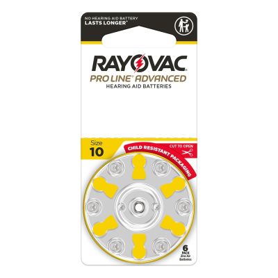 Rayovac Pro Line Advanced hearing aid batteries in child resistant packaging.