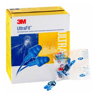 3M E-A-R UltraFit Earplugs 340-4007, Metal Detectable, Corded, Box of 100 Pairs