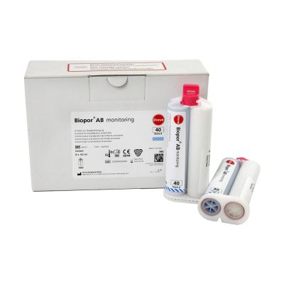 Dreve Biopor AB monitoring silicone earmold material in a box of eight cartridges.