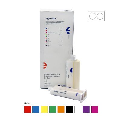 egger AQUA silicone material in a box of eight DM cartridges showing color options