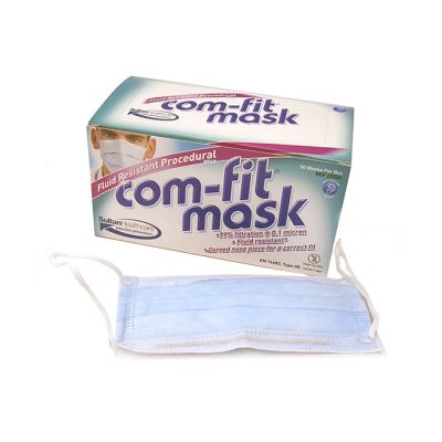 Blue Com-fit masks in a box of 50